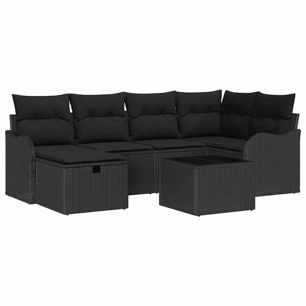 vidaXL Conjunto de Sof&aacute; de Jardim Manual 7 pcs Preto Rattan Sint&eacute;tico