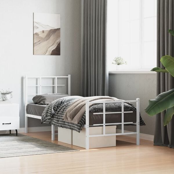 vidaXL Estrutura de cama com cabeceira e p&eacute;s 80x200 cm metal branco