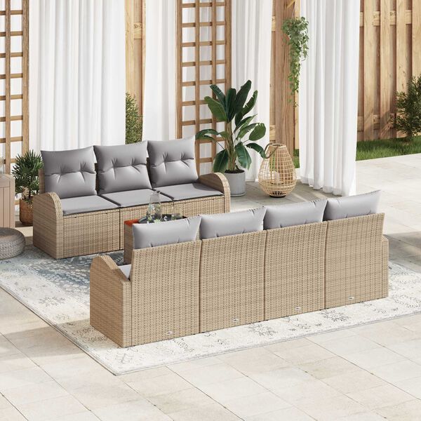 vidaXL Conjunto de Sof&aacute; de Jardim com almofada 8 pcs Bege vime PE