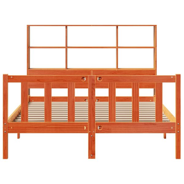 vidaXL Cama c/ estante sem colchão 120x200cm pinho maciço castanho-mel