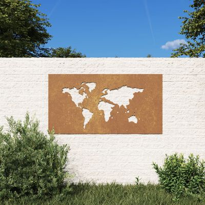 vidaXL Decoração p/ muro jardim 105x55 cm aço corten design mapa-múndi