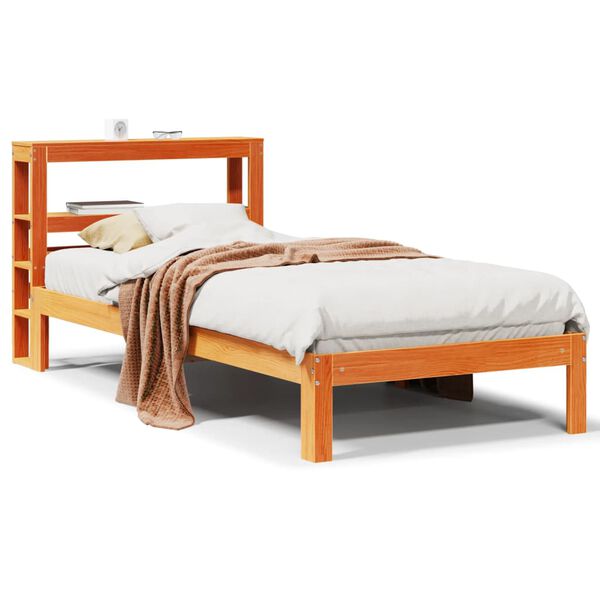 vidaXL Cama sem colch&atilde;o 75x190 cm madeira de pinho maci&ccedil;a castanho-mel