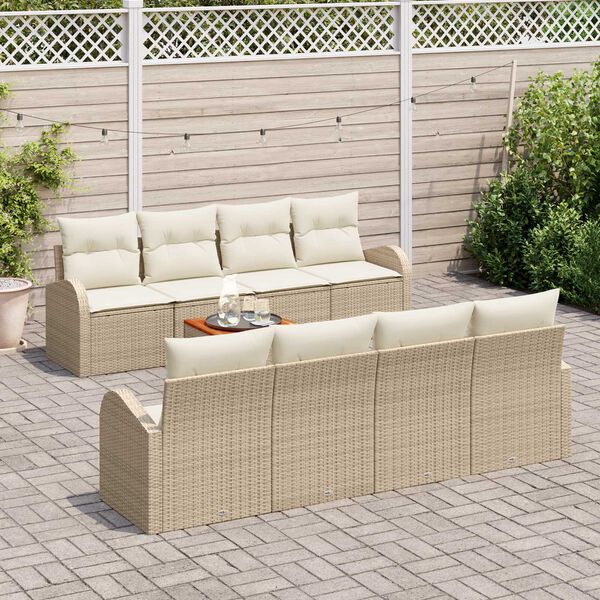 vidaXL Conjunto de Sof&aacute; de Jardim com almofada 9 pcs Bege vime PE