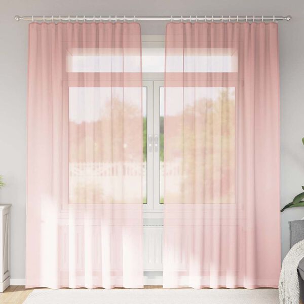 vidaXL Cortinas de voile com bolsos para var&atilde;o 2 pcs rosa