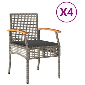vidaXL Cadeiras de jardim com almofad&otilde;es 4 pcs vime PE/ac&aacute;cia cinzento