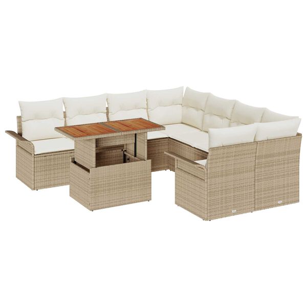 vidaXL Conjunto de Sof&aacute; de Jardim 9 pcs Bege Rattan Sint&eacute;tico