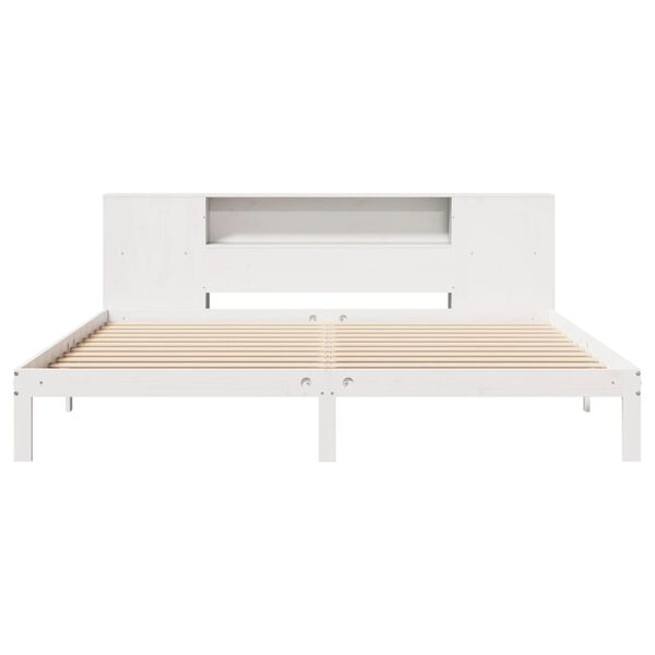 vidaXL Cama com estante sem colch&atilde;o 200x200 cm pinho maci&ccedil;o branco