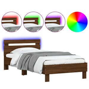 vidaXL Estrutura cama cabeceira/luzes LED 100x200 cm carvalho castanho