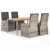 vidaXL 5 pcs conjunto de jantar p/ jardim c/ almofad&otilde;es vime PE cinza