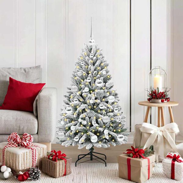 vidaXL &Aacute;rvore de Natal Artificial Verde e Branco 120 cm PVC e Metal