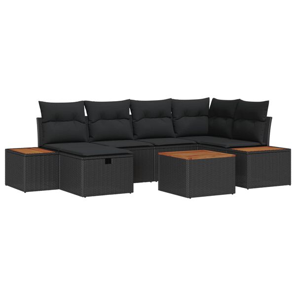 vidaXL Conjunto de Sof&aacute; de Jardim com almofada 7 pcs Preto vime PE