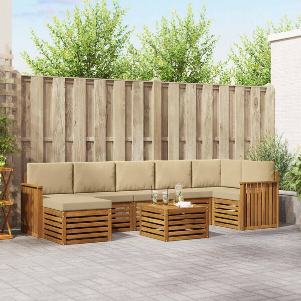 vidaXL Conjunto de Sof&aacute; Sectional com almofada 8 pcs Natural e Bege
