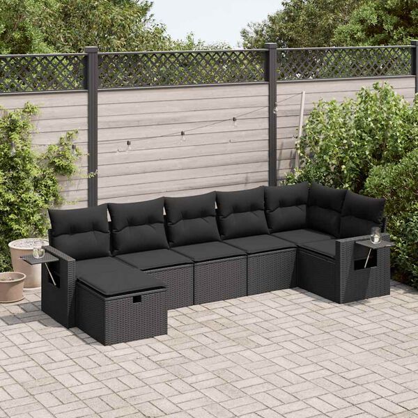 vidaXL 7 pcs conjunto de sof&aacute;s p/ jardim c/ almofad&otilde;es vime PE preto