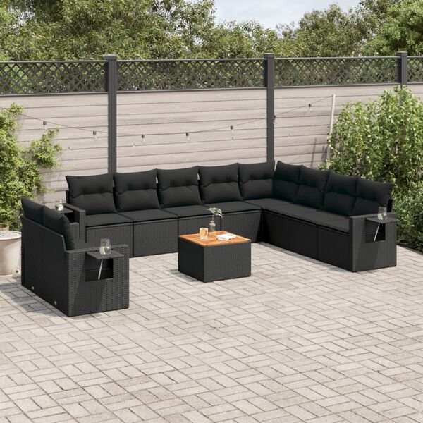vidaXL 11 pcs conjunto sof&aacute;s de jardim c/ almofad&otilde;es vime PE preto