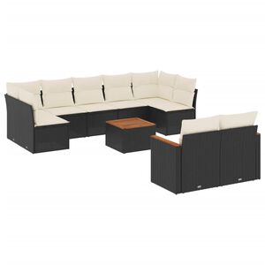 vidaXL 10 pcs conjunto sof&aacute;s de jardim c/ almofad&otilde;es vime PE preto