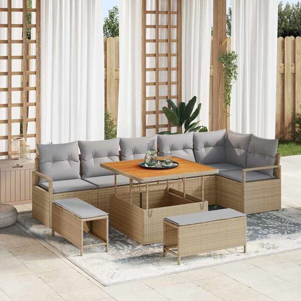 vidaXL Conjunto de Sof&aacute; de Jardim 9 pcs Bege e Cinza Claro