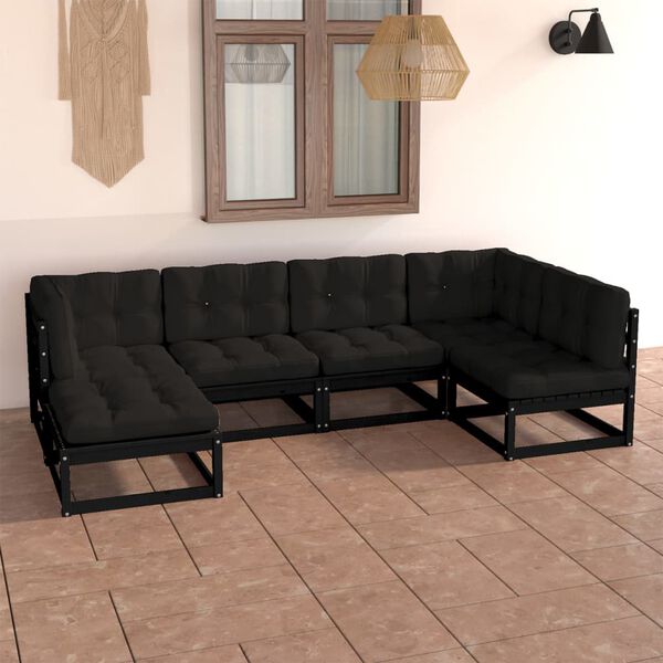 vidaXL 6 pcs conjunto lounge de jardim c/ almofad&otilde;es pinho maci&ccedil;o
