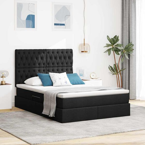 vidaXL Cama com arruma&ccedil;&atilde;o e colch&atilde;o Preto 140 x 200 cm Poli&eacute;ster