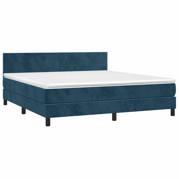vidaXL Cama box spring c/ colch&atilde;o/LED 180x200 cm veludo azul-escuro