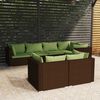 vidaXL 7 pcs conjunto lounge jardim c/ almofad&otilde;es vime PE castanho
