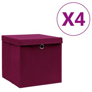 vidaXL Caixas de arruma&ccedil;&atilde;o c/ tampas 4 pcs 28x28x28 cm vermelho-escuro