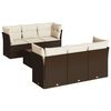 vidaXL 7 pcs conjunto de sof&aacute;s jardim c/ almofad&otilde;es vime PE castanho