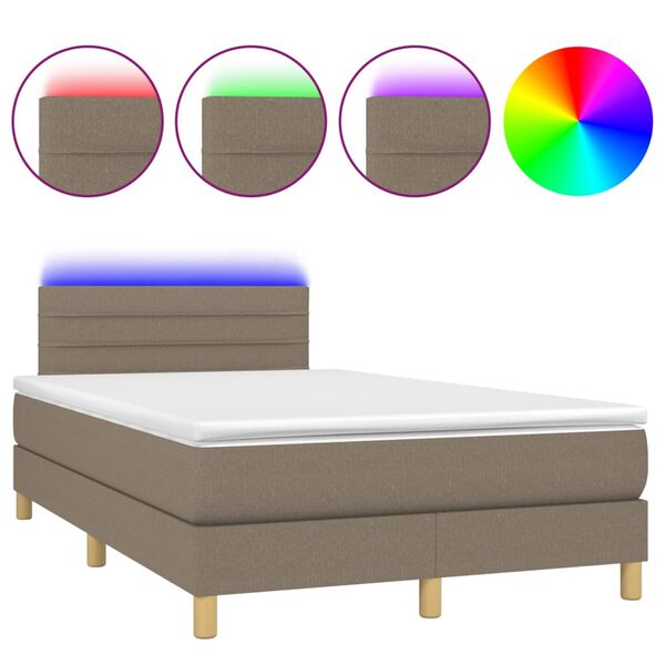 vidaXL Cama box spring colch&atilde;o/LED 120x200cm tecido cinza-acastanhado