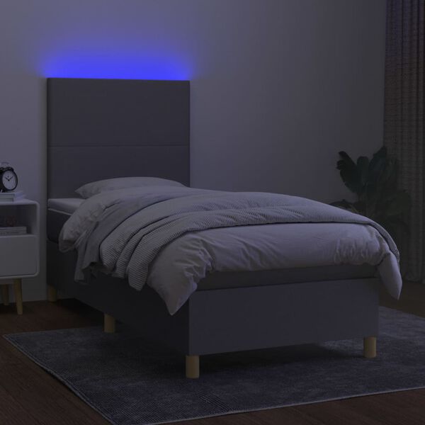 vidaXL Cama box spring c/ colch&atilde;o e LED 80x200 cm tecido cinza-claro