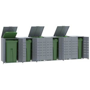 vidaXL Abrigo para 6 caixotes do lixo 414x79x117 cm a&ccedil;o cinzento