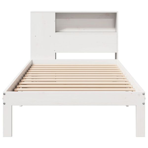 vidaXL Cama com estante sem colch&atilde;o 90x200 cm pinho maci&ccedil;o branco