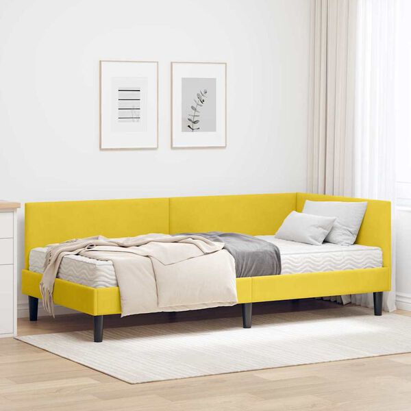 vidaXL Estrutura de Cama de Canto com Colch&atilde;o 2 pcs Amarelo Veludo