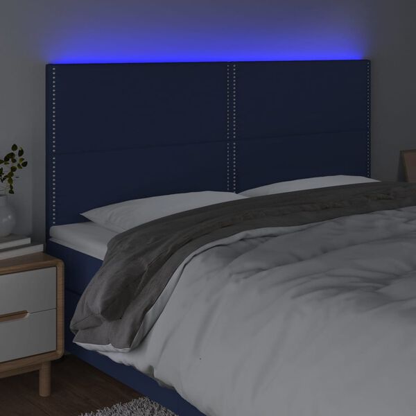 vidaXL Cabeceira de cama c/ luzes LED tecido 200x5x118/128 cm azul
