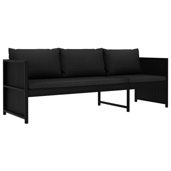 vidaXL 3 pcs conjunto lounge de jardim c/ almofad&otilde;es vime PE preto