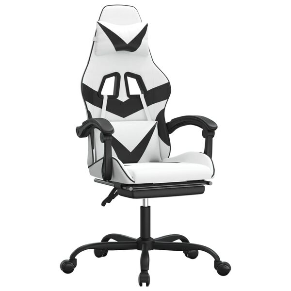 vidaXL Cadeira gaming c/ apoio p/ p&eacute;s couro artificial preto e branco