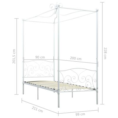 vidaXL Estrutura de cama com dossel metal branco 90x200 cm