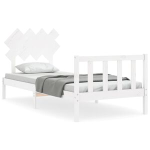 vidaXL Estrutura cama de solteiro c/ cabeceira madeira maci&ccedil;a branco