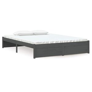 vidaXL Estrutura de cama casal 135x190 cm madeira maci&ccedil;a cinzento