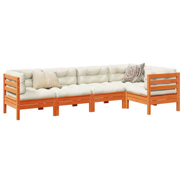 vidaXL 5pcs conj. sofás jardim + almofadões pinho maciço castanho-mel