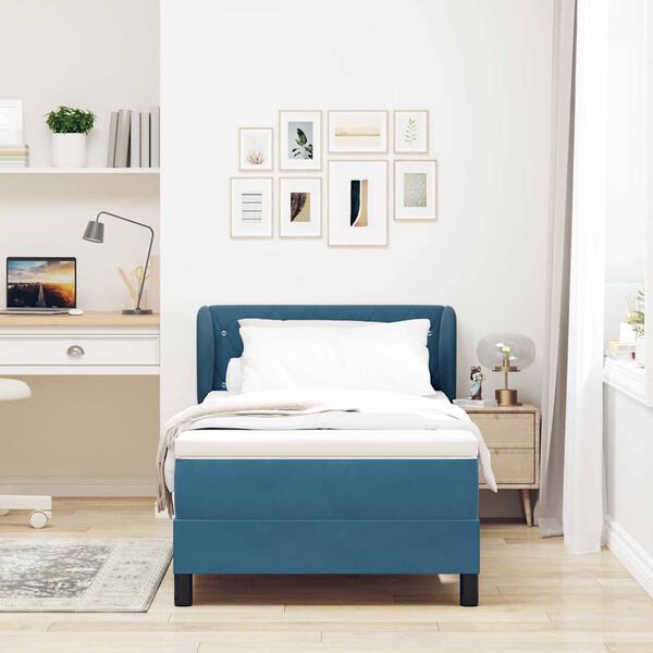 vidaXL Cama Box com colch&atilde;o Azul escuro 90 x 200 cm Veludo