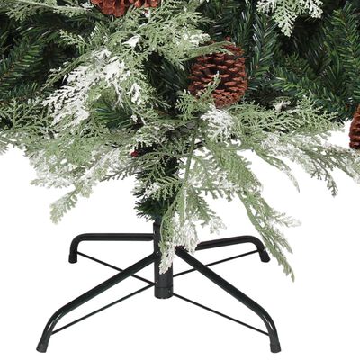 vidaXL Árvore de Natal com pinhas 225 cm PVC e PE verde e branco