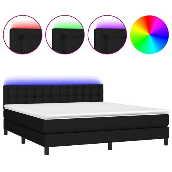 vidaXL Cama box spring c/ colch&atilde;o e LED 180x200 cm tecido preto