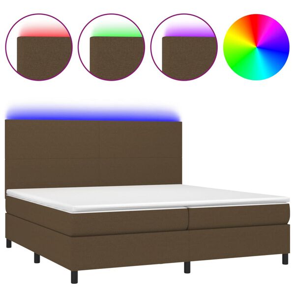 vidaXL Cama box spring c/ colch&atilde;o/LED 200x200cm tecido castanho-escuro