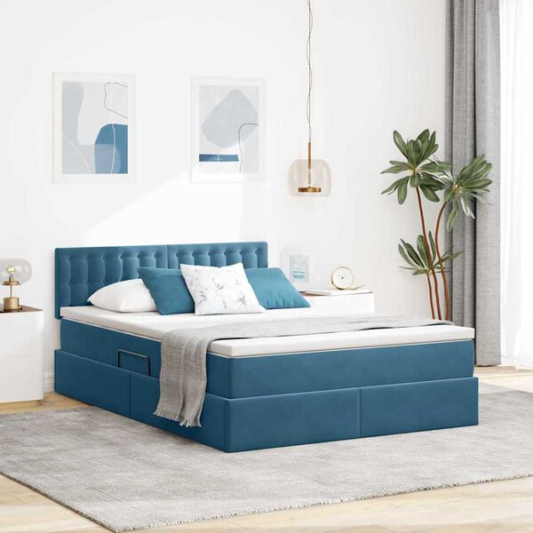 vidaXL Cama com Armazenamento Azul Escuro 140 x 190 cm Veludo