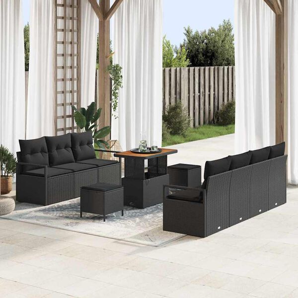 vidaXL Conjunto de Sof&aacute; de Jardim 10 pcs Preto Rattan Sint&eacute;tico