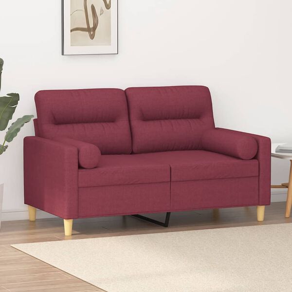 vidaXL Sofá 2 lug. + almofadas decorativas 120cm tecido vermelho tinto