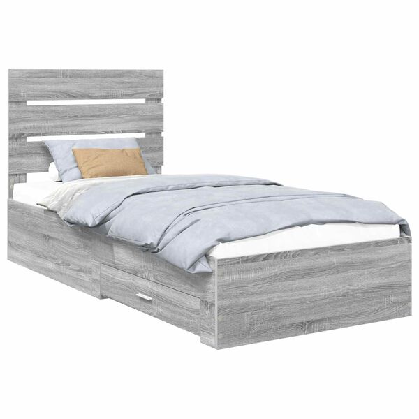 vidaXL Estrutura da Cama com gaveta Cinza Sonoma e Prata 75 x 190 cm