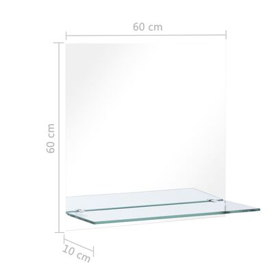 vidaXL Espelho de parede c/ prateleira vidro temperado 60x60 cm