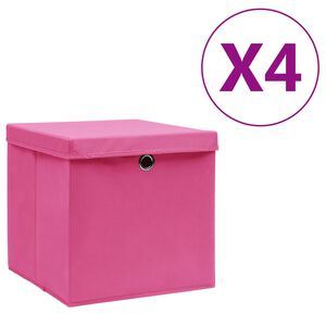 vidaXL Caixas de arruma&ccedil;&atilde;o com tampas 4 pcs 28x28x28 cm rosa