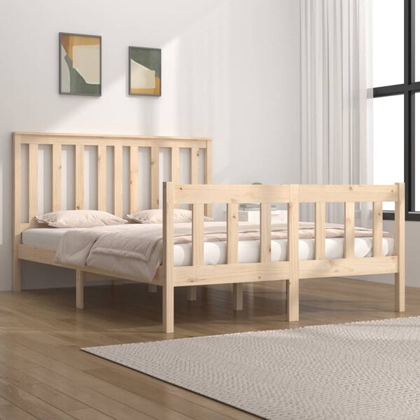 vidaXL Estrutura de cama casal 135x190 cm pinho maci&ccedil;o