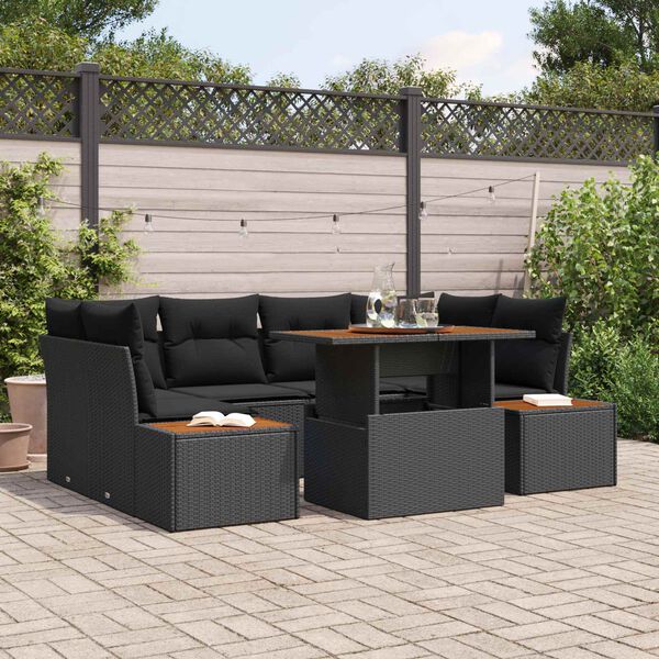 vidaXL Conjunto de Sof&aacute; de Jardim 7 pcs Preto Rattan Sint&eacute;tico